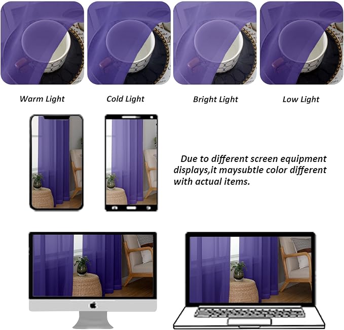 Chyhomenyc Purple Sheer Curtains 78 Inches Long 2 Panels Set - Image 8