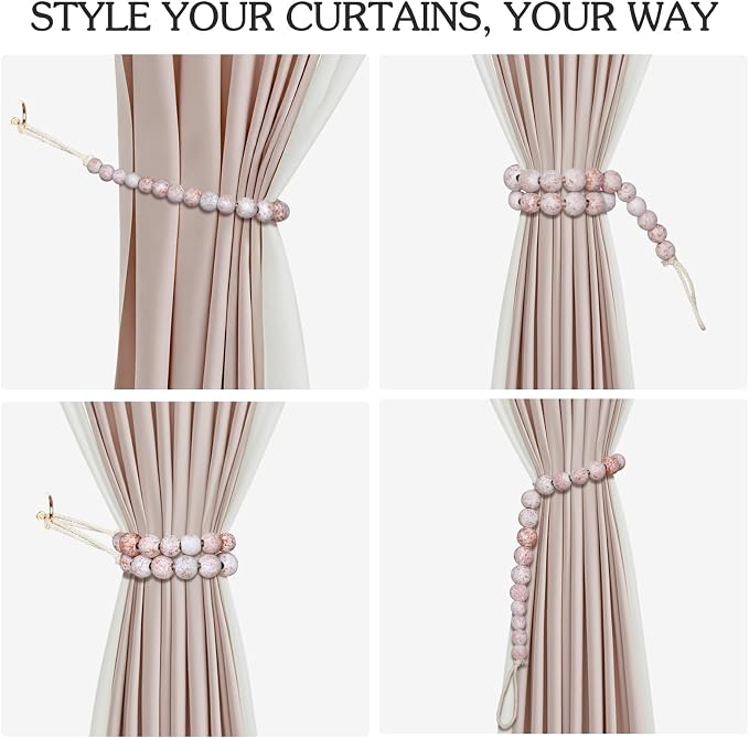 Hion 2 Pcs Boho Curtain Tiebacks, Wood Beads Curtain Holdbacks, Outdoor - Image 4