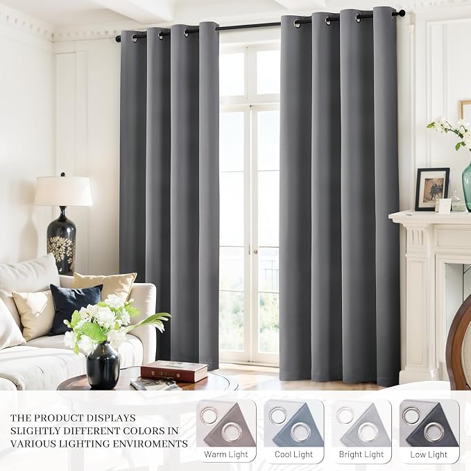 Yakamok Grey Room Darkening 100% Blackout Curtains Grommet Window Treatments - Image 8