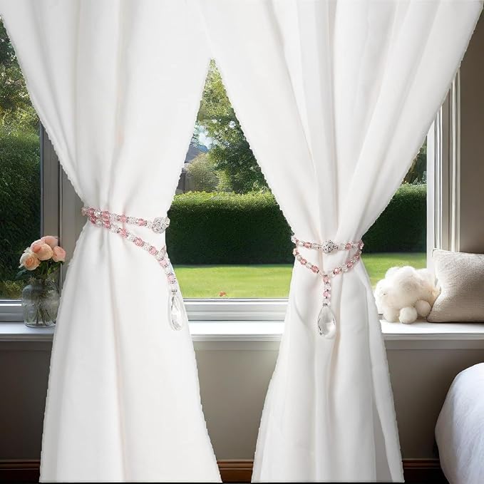 SUQ I OME 1 Pair of Luxury Crystal Beaded Magnetic Curtain Tieback and Holdback - Image 4