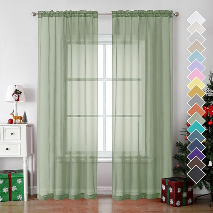 OVZME Sage Green Sheer Curtains 78 Inches Long 2 Panels - Image 6