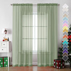 OVZME Sage Green Sheer Curtains 78 Inches Long 2 Panels - Image 6
