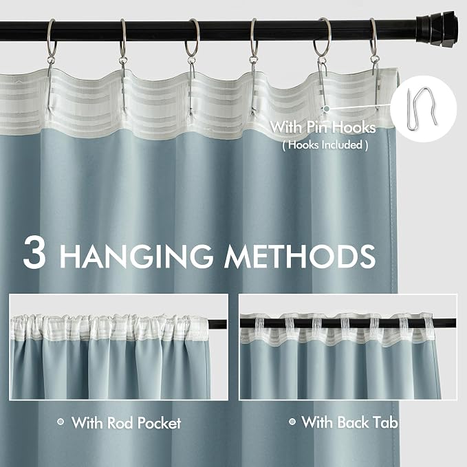 MIULEE Slate Blue Back Tab Blackout Curtains 120 Inch Long 2 Panels Set - Image 3
