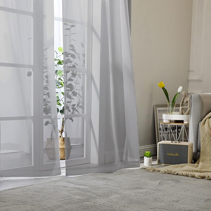 Aiyufeng 2 Piece Grey Short Sheer Curtains 45 Inch Length, Light Filtering - Image 8