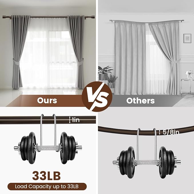 1” Diameter brown curtain rod Itself is 30 to 60 inch. 1 Pack Fits 30-54 inch - Image 4
