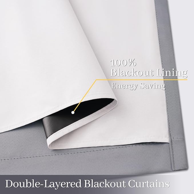 Yakamok Grey Room Darkening 100% Blackout Curtains Grommet Extra Wide Window - Image 4