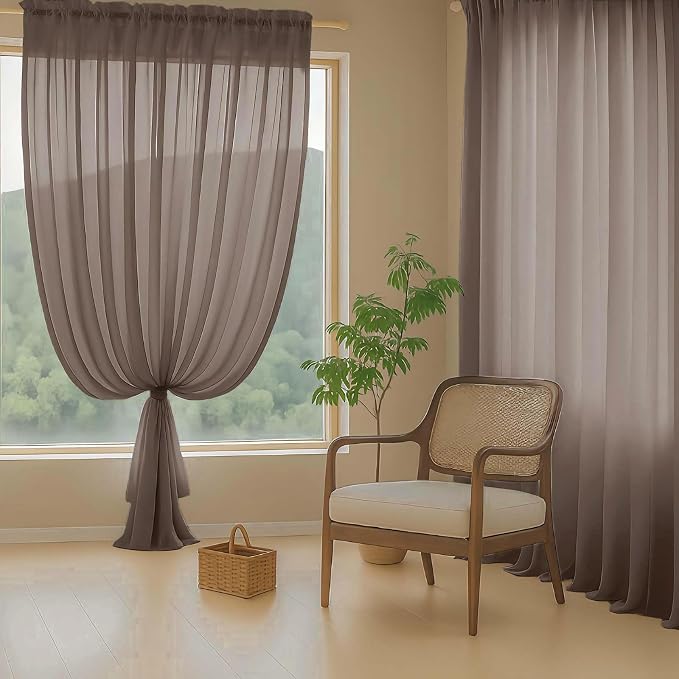 Chocolate Sheer Curtains for Window 72 inches Long 2 Panels Set, Soft Airy - Image 8