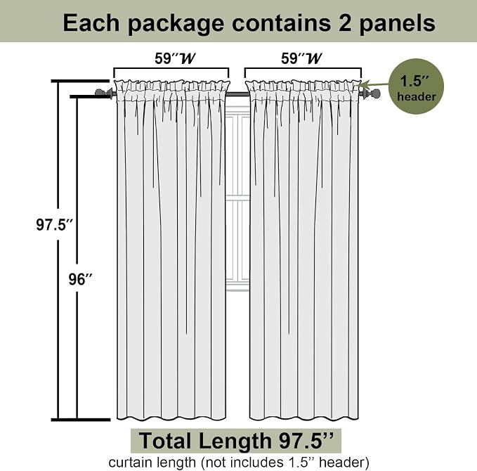 Lecloud Sheer White Curtains 96 Inches Long 2 Panels Set, Solid Airy Voile Dual - Image 2