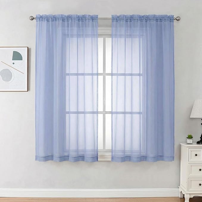 OVZME Sheer Curtains 63 inch Length 2 Panels Set by OVZME