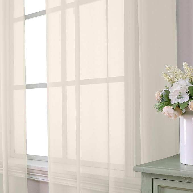 Aiyufeng Cream Sheer Curtains 84 Inches Long 2 Panels Set - Image 7