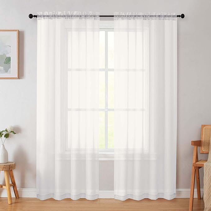 Ivory Sheer Curtain for Bedroom Living Room 78 Inches Long 2 Panels Set by WelvetBLK
