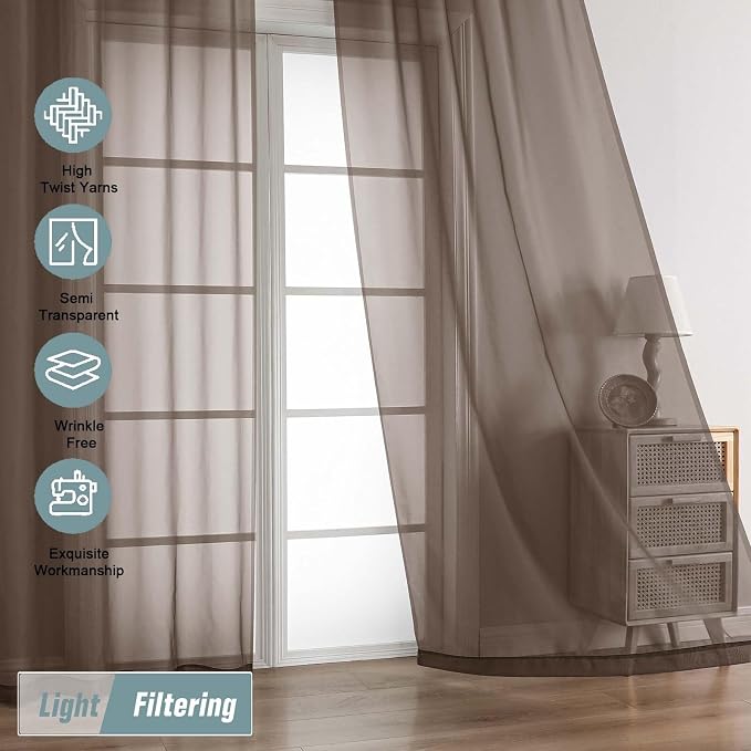 Chocolate Sheer Curtains for Window 72 inches Long 2 Panels Set, Soft Airy - Image 5