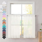 OVZME Ivory Sheer Curtains 36 Inch Length Kitchen Tiers by OVZME
