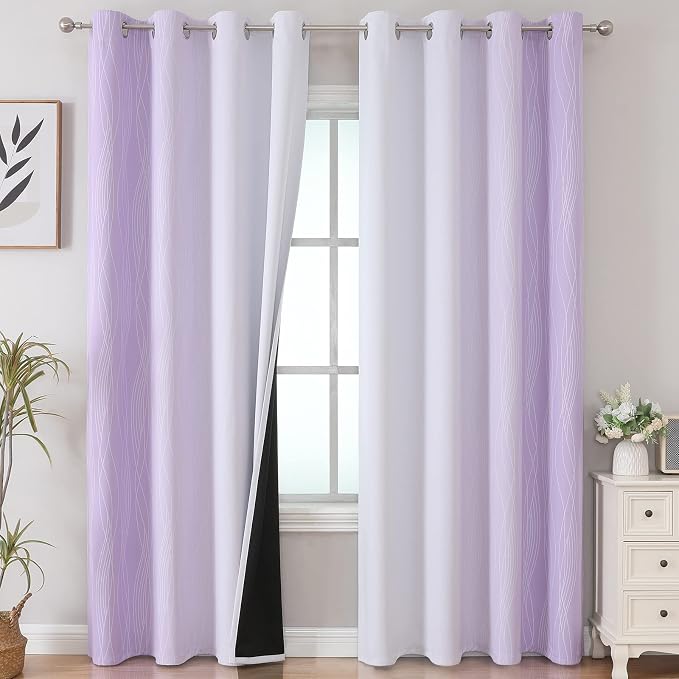 Estelar Textiler Lilac and Greyish White Gradient Blackout Curtains by ESTELARTEXTILER