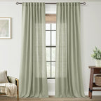 Linen Blend Sage Green Curtains 102 inch Length 2 Panels by Jolilight
