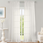 OWENIE Extra Long Ivory Sheer Curtains 144 inch 2 Panels Set, Translucent by OWENIE