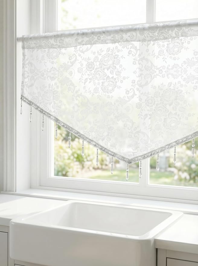 Molaxhome Swag Curtain 51 inch Length Rod Pocket Scalloped Curtain Valance - Image 3