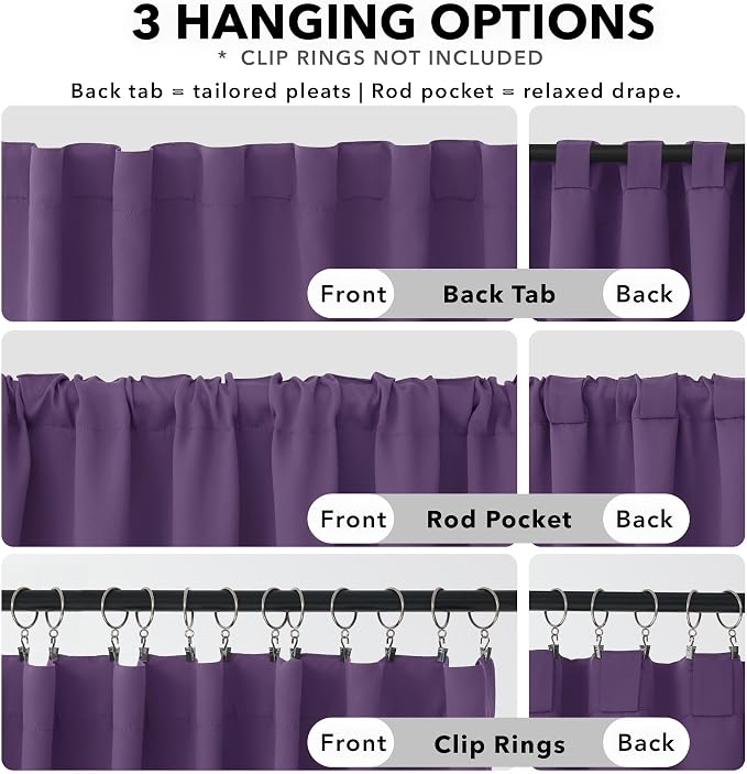 Deconovo Blackout Curtains, Thermal Insulated, W42 x L72 2 Panels, Back Tab - Image 2