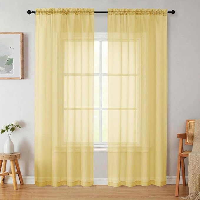 Sheer Curtains 84 Inches Long 2 Panels Set by WelvetBLK