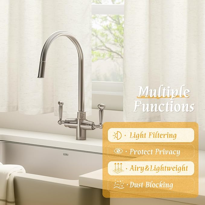 LAMIT Cream Linen Curtains 48 Inch Length 2 Panels, Light Filtering Faux Linen - Image 9