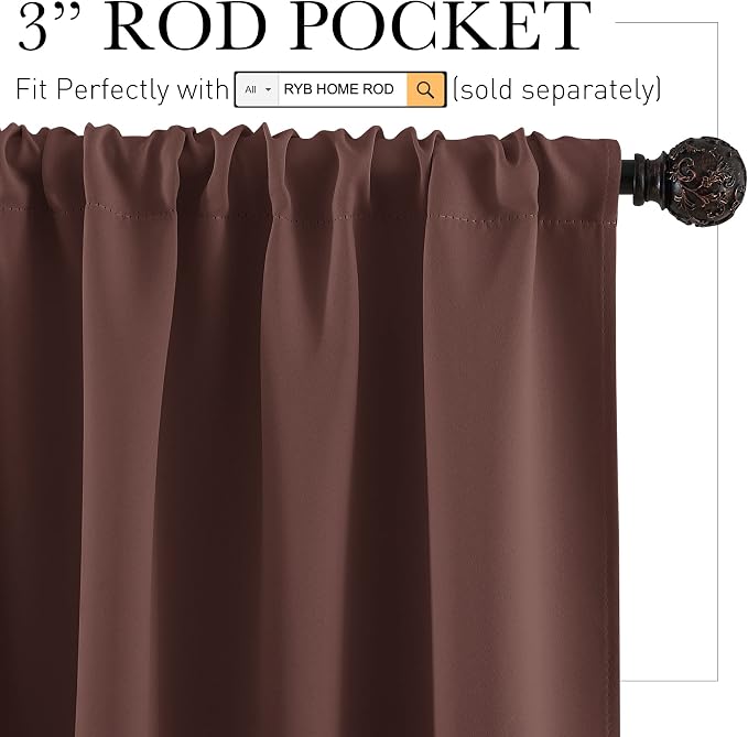 RYB HOME Kitchen Blackout Curtains Over Sink 36 inch Length, Rod Pocket Summer - Image 2