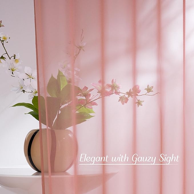 NICETOWN Living Room Coral Pink Sheer Curtains 96 inch Length, Grommet Airy - Image 3