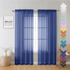 Lecloud Royal Blue Sheer Curtains 72 Inches Long 2 Panels, Rod Pocket Voile by Lecloud