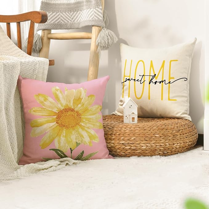 AVOIN colorlife Home Sweet Home Spring Summer Flowers Pink Throw Pillow Covers - Image 5
