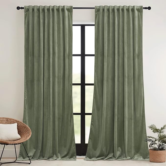 RYB HOME Sage Green Velvet Curtains 94 inches - Image 2
