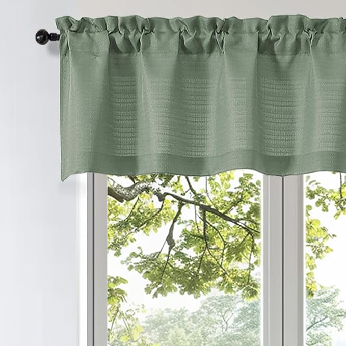 OWENIE Bob Valance Curtains 18 Inch Length 1 Piece, Faux Linen Slub Solid Green by OWENIE
