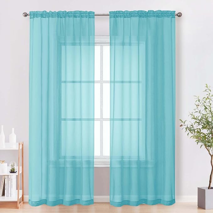 OVZME Sheer Curtains 84 Inches Long 2 Panels Set, Light Filtering Transparent by OVZME