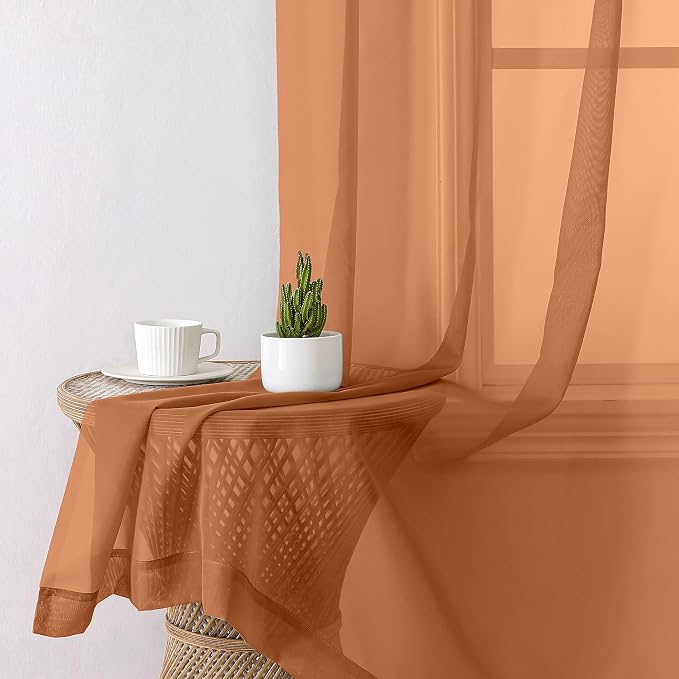 Aiyufeng Orange Sheer Curtains 45 inches Long, Short Kitchen Window Treatment - Image 6