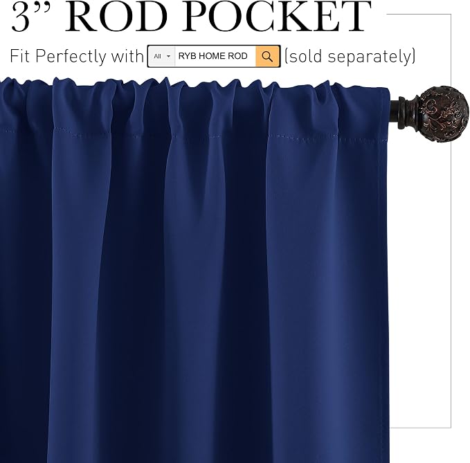 RYB HOME Basement Bathroom Kitchen Cafe Blackout Privacy Curtains, Short - Image 2