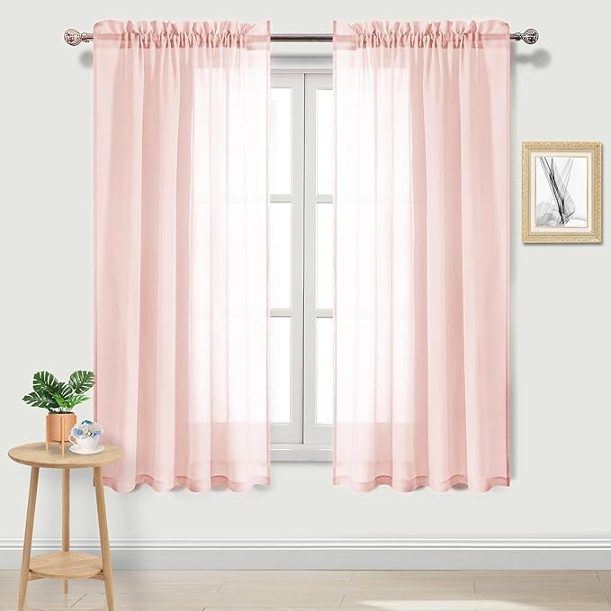 DWCN Blush Pink Sheer Curtains Semi Transparent Voile Rod Pocket Curtains by DWCN