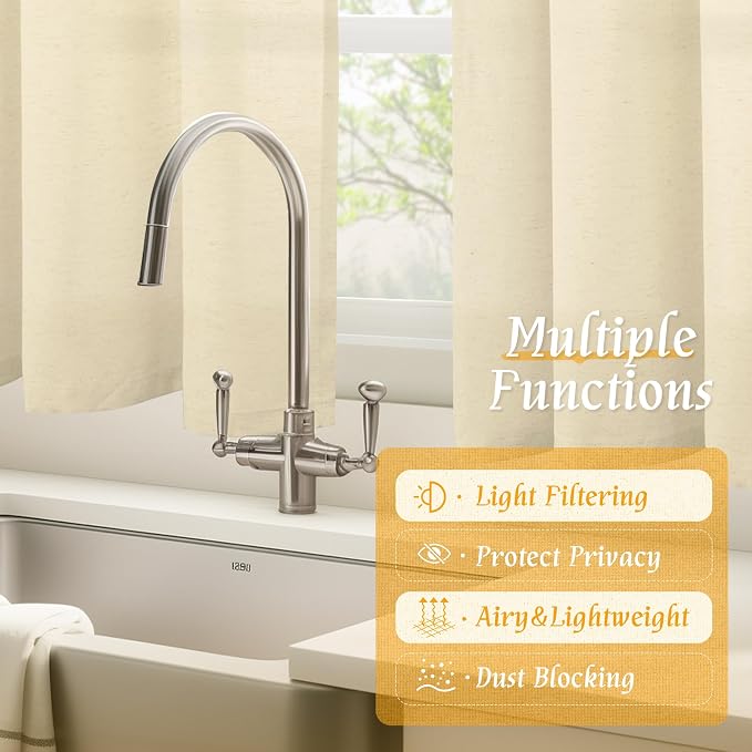 LAMIT Beige Linen Curtains for Small Windows, 45 Inches Long 2 Panels Light - Image 9