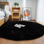 Ghouse Faux Rabbit Fur Round Rug 8ft Black Round Rugs by Ghouse