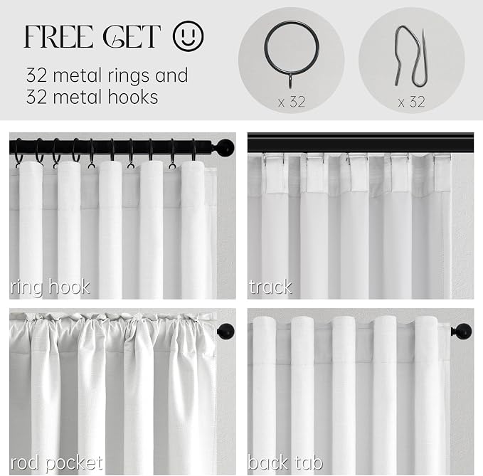 Beige White Linen blackout curtains 84 inch long 2 Panels 100% Black out Linen - Image 3