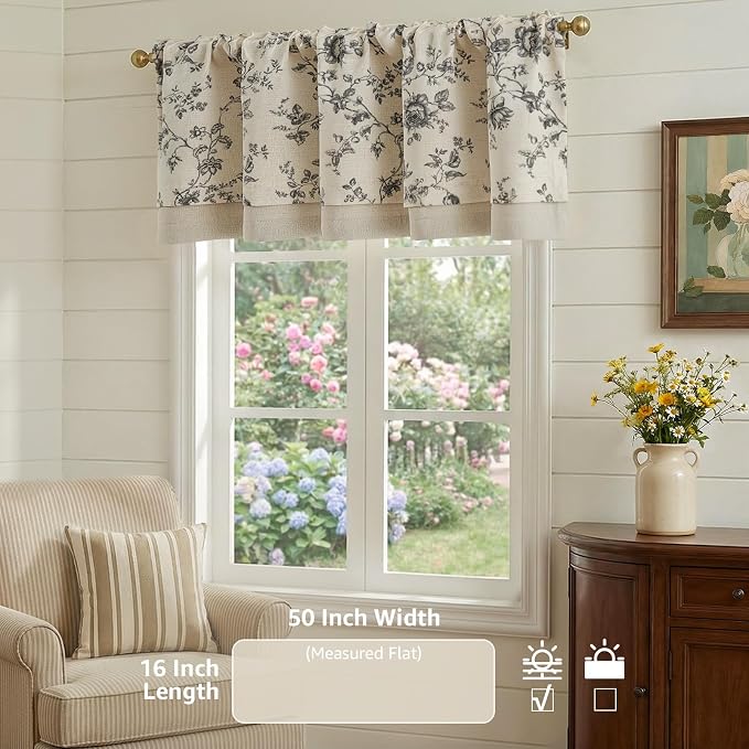 jinchan Amlie Floral Linen Valance Curtain Farmhouse Kitchen Valance - Image 4