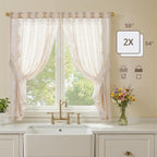 jinchan Belrose Linen Floral Cafe Curtains 54 Inch Length Embroidered Farmhouse - Image 5