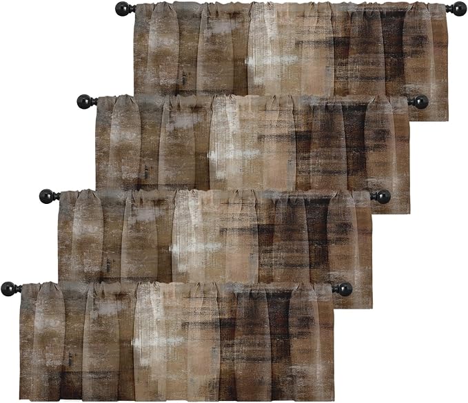 Emvency 4 Pack Valances Window Treatments, Abstract Dark Brown Art Painting by Emvency