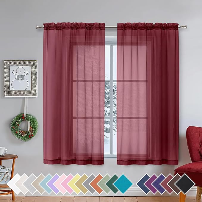 Aiyufeng Burgundy Sheer Curtains by Aiyufeng