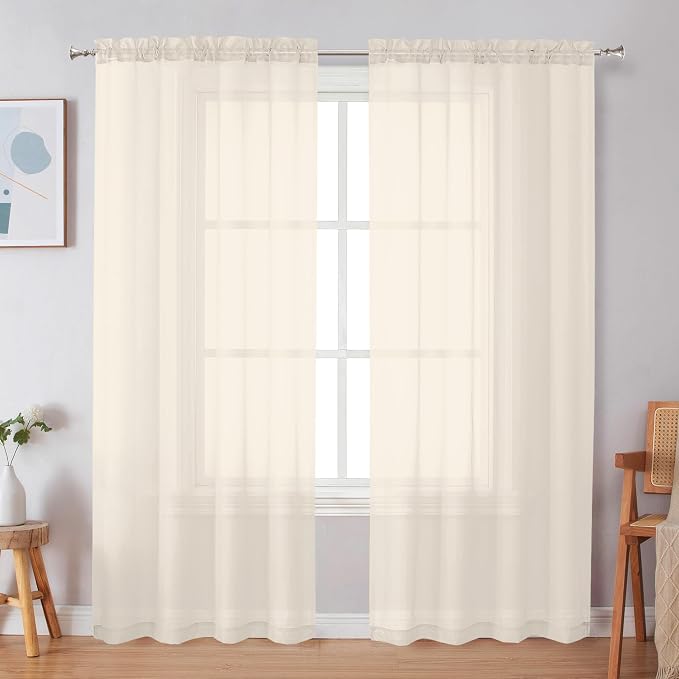 Simplebrand Cream Sheer Curtains 72 Inches Long 2 Panels by Simplebrand