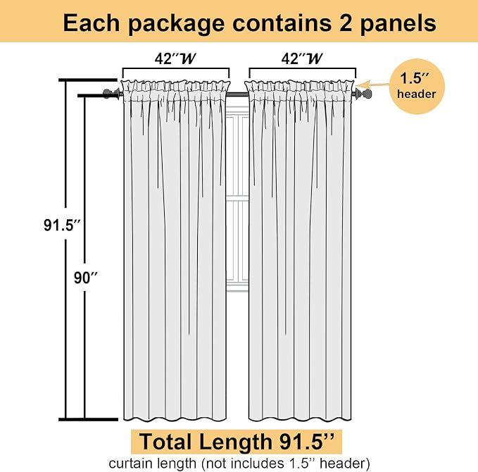 Lecloud Cream Sheer Curtains 90 Inches Long 2 Panels, Elegant Light Filtering - Image 3