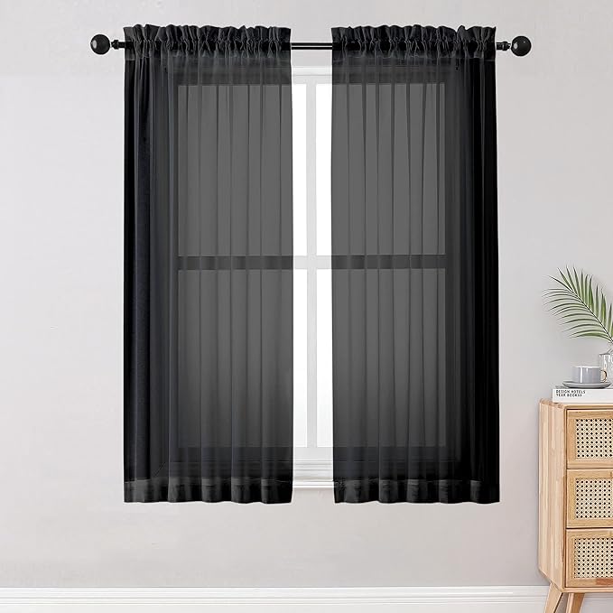 OWENIE Sheer Curtains Living Room 54 inches Long, Rod Pocket Curtain Sheers by OWENIE