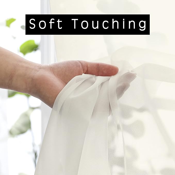 OWENIE Sheer Curtains Ivory 144 inch Extra Long, Elegant and Airy Drapes - Image 3
