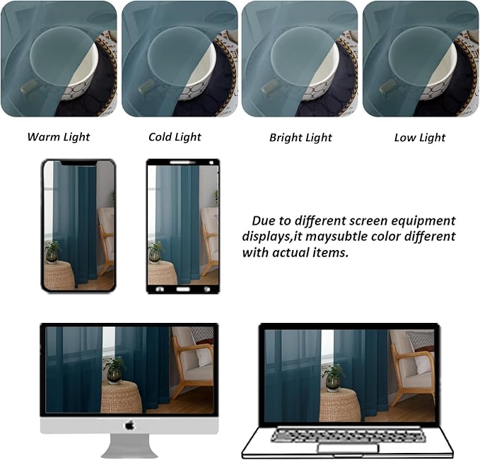 Chyhomenyc Stone Blue Sheer Curtains 78 Inches Long 2 Panels Set - Image 8