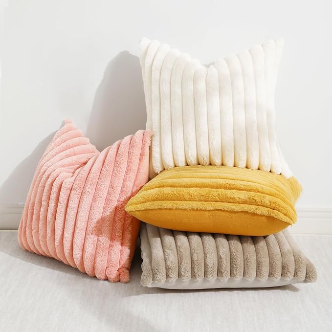 decorUhome Summer Cozy Faux Fur Throw Pillow Covers 20x20 Set of 2 Decorative - Image 6