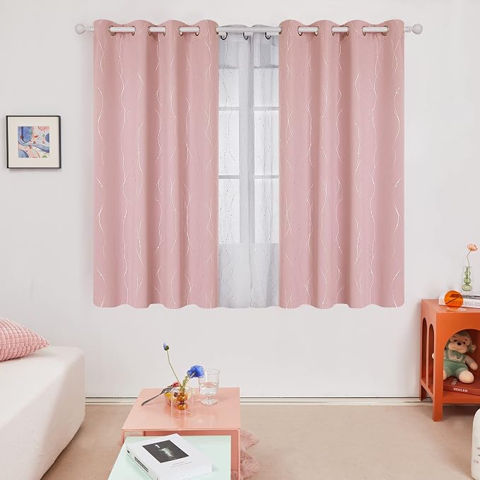 Deconovo Pink Curtains, Thermal Insulated Soundproof Curtain, 52 x 63 Inch Long - Image 2