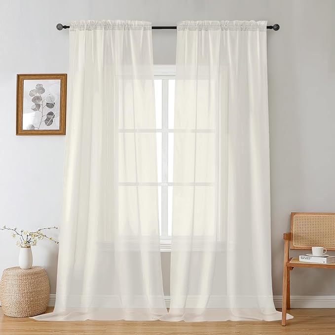 Gwine Ivory Sheer Curtains 96 Inches Long 2 Panels, Elegant Window Treatments by Gwine