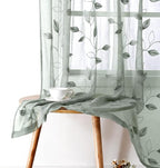HOMEIDEAS Sage Green Sheer Curtains 52 X 63 Inches Length 2 Panels Embroidered by HOMEIDEAS